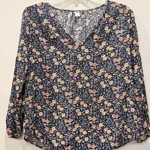 Old Navy Women's Floral Top Size L V-Neck Curved Hem boho ART